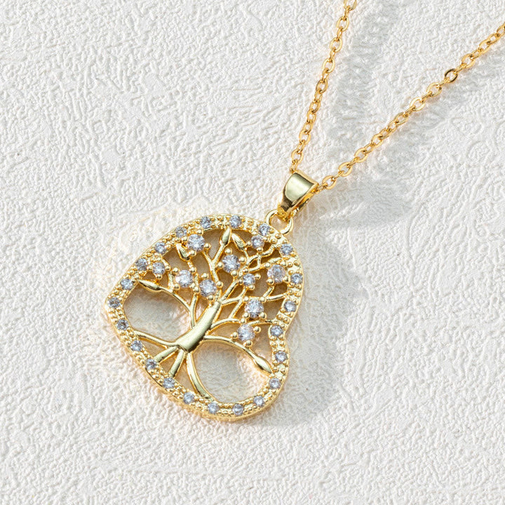 Halskette für Damen | Lebensbaum | Sterling Silber | Zirkonia-Herzförmige Weiße Zirkonia & Lebensbaum-Luzern Mode
