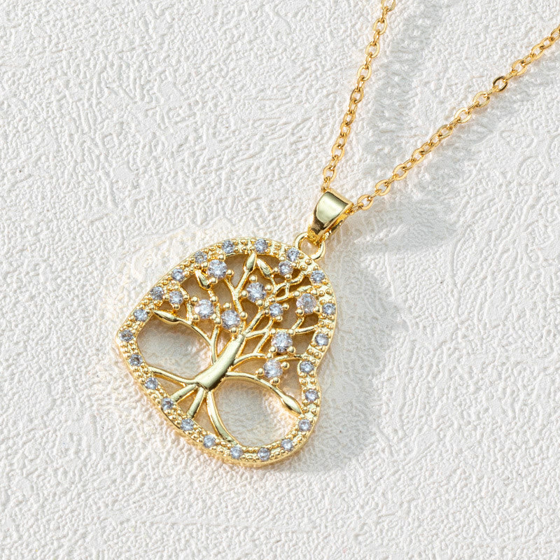 Halskette für Damen | Lebensbaum | Sterling Silber | Zirkonia-Herzförmige Weiße Zirkonia & Lebensbaum-Luzern Mode