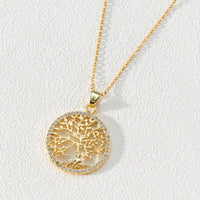 Halskette für Damen | Lebensbaum | Sterling Silber | Zirkonia-Runde Weiße Zirkonia und Lebensbaum-Luzern Mode