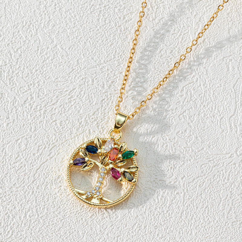 Halskette für Damen | Lebensbaum | Sterling Silber | Zirkonia-Weiße und Bunte Zirkonia Lebensbaum-Luzern Mode
