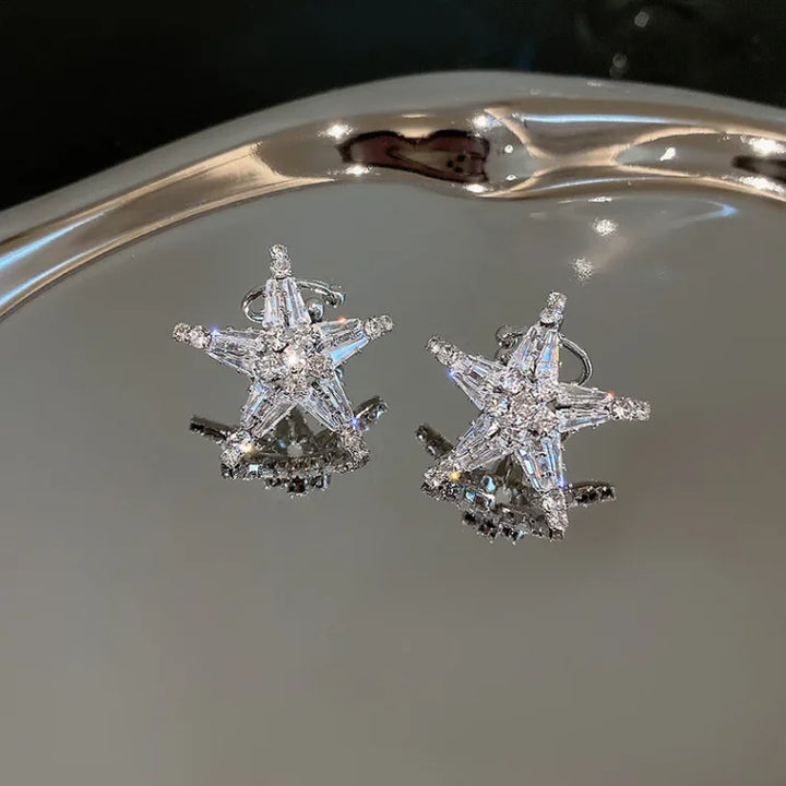 Silberne Stern-Ohrringe | Zirkonia Stilvoll Einzigartig Vielseitig Langlebig-Ear Cuff-Luzern Mode