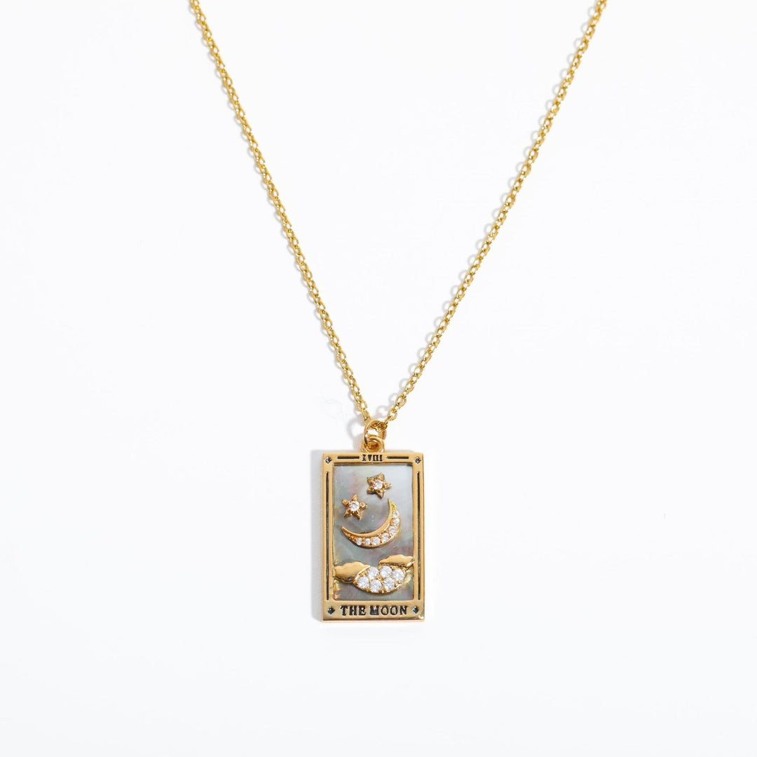 Halskette für Damen | Anhänger | Tarot | Gold | Zirkonia | Stilvoll-Der Mond (2)-Luzern Mode