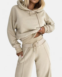 Damen Jogginganzug Kapuzenpullover Set Freizeitmode-Beige-S-Luzern Mode