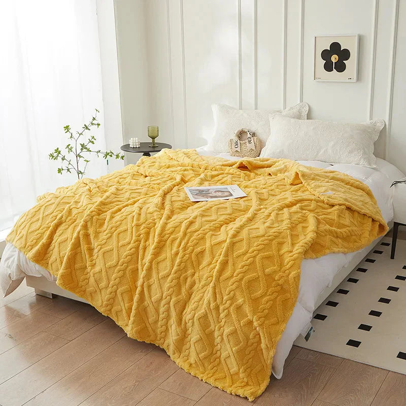 Decke | Weich | Warm | Komfortabel | Vielseitig | Flanell | Langlebig | Stilvoll | Wolle-Gelb-70x100cm-Luzern Mode