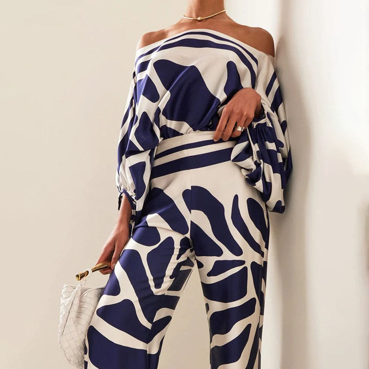 Damen Kleidungsset | Satin | Lange Ärmel | 2-teilig | Off-Shoulder-Luzern Mode