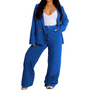 Damen Anzug Set Business Casual mit Blazer und Hose-Blau-S-Luzern Mode