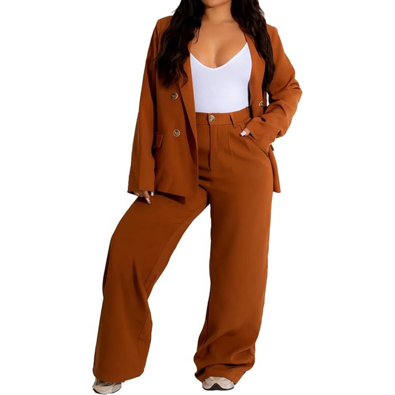Damen Anzug Set Business Casual mit Blazer und Hose-Braun-S-Luzern Mode