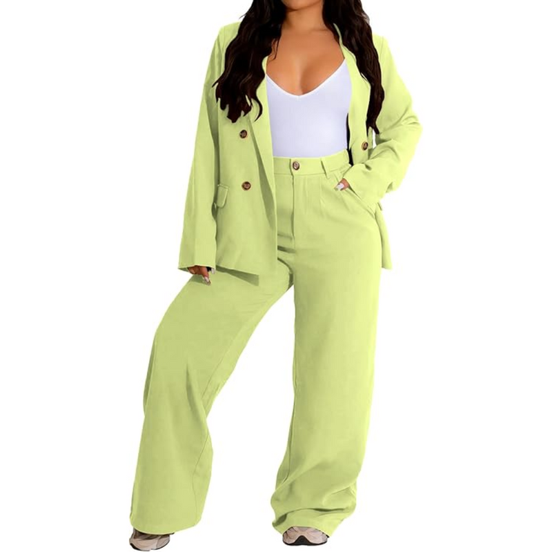 Damen Anzug Set Business Casual mit Blazer und Hose-Gelb-S-Luzern Mode