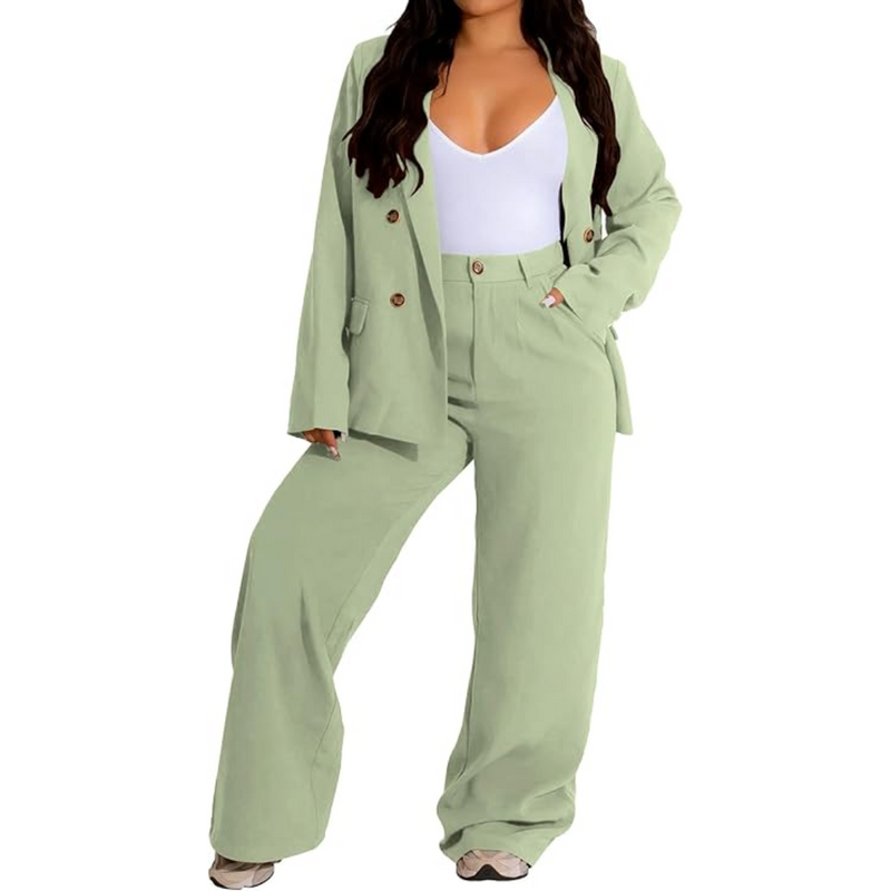 Damen Anzug Set Business Casual mit Blazer und Hose-Hellgrün-S-Luzern Mode