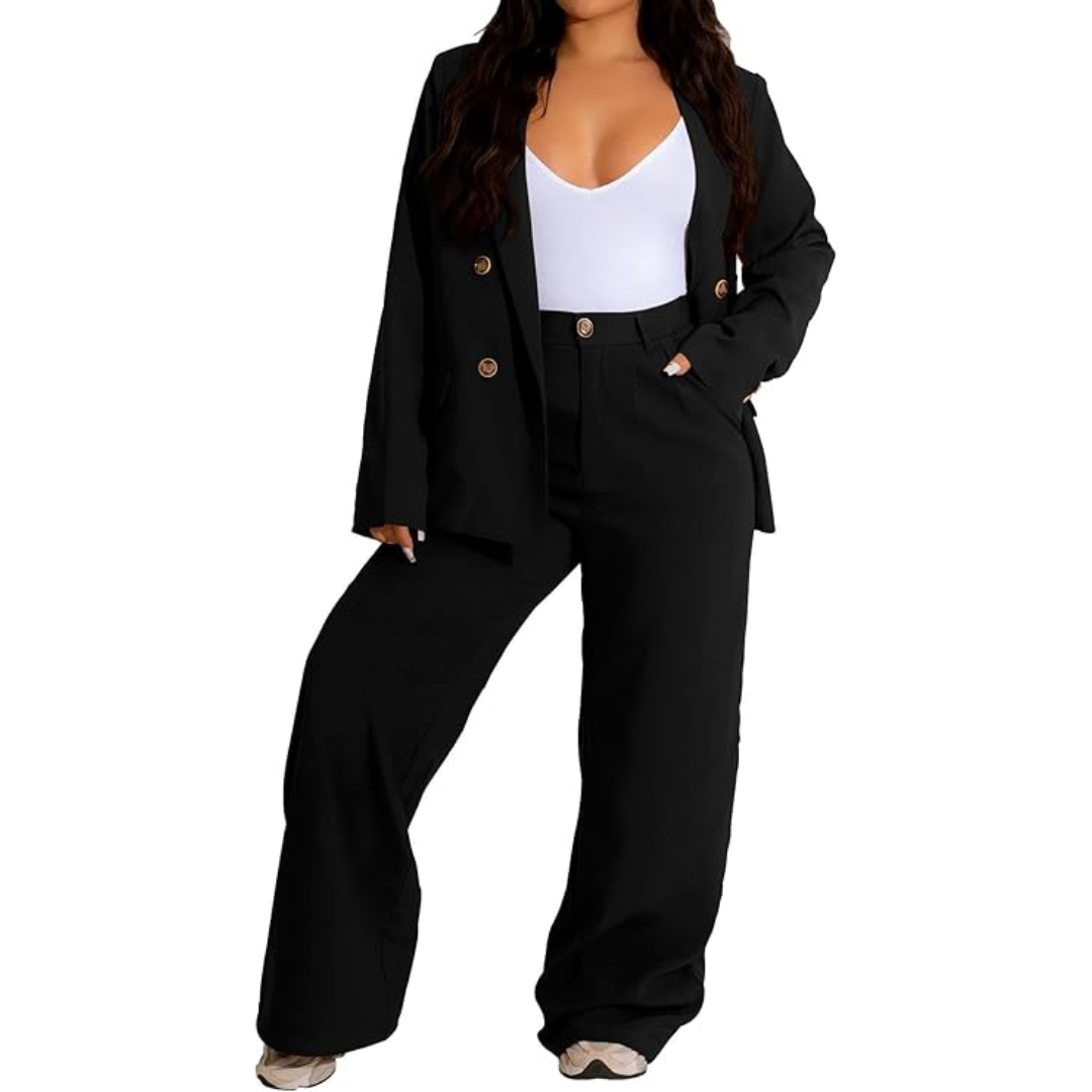 Damen Anzug Set Business Casual mit Blazer und Hose-Schwarz-S-Luzern Mode