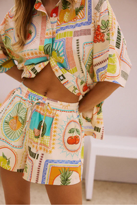 Zweiteiliger Damen Sommerset mit retro Fruchtprint – Noémie