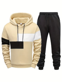 Herren Jogginganzug Set Kapuzenpullover und Jogginghose-Beige-S-Luzern Mode