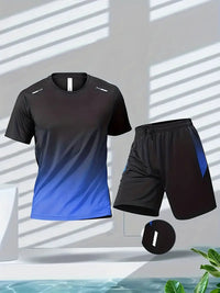 Atmungsaktiv | elastisch | schnelltrocknend | Herren Sportset 1+1 Gratis Aktion-Schwarz-Blau-S-Luzern Mode