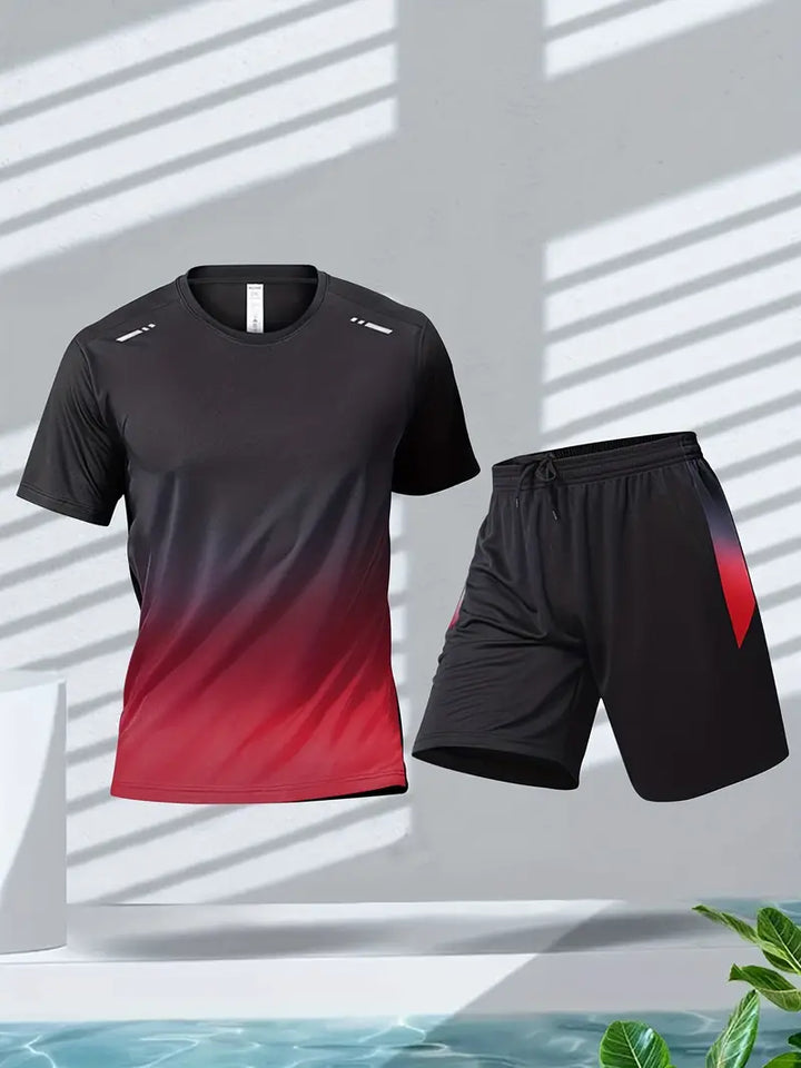 Atmungsaktiv | elastisch | schnelltrocknend | Herren Sportset 1+1 Gratis Aktion-Schwarz-Rot-S-Luzern Mode