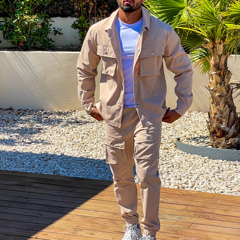 Herren Cargo-Jogginganzug mit Taschen und Reißverschluss-Braun-S-Luzern Mode