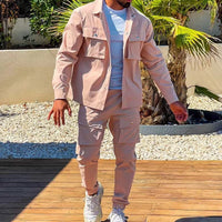 Herren Cargo-Jogginganzug mit Taschen und Reißverschluss-Rosa-S-Luzern Mode