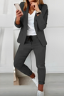 Damen Blazer-Set | Einfarbig | Zweiteilig | Locker Fallend | Mit Hose-Dunkelgrau-S-Luzern Mode
