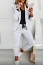 Damen Blazer-Set | Einfarbig | Zweiteilig | Locker Fallend | Mit Hose-Grau-S-Luzern Mode