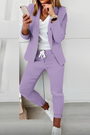 Damen Blazer-Set | Einfarbig | Zweiteilig | Locker Fallend | Mit Hose-Lila-S-Luzern Mode