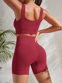 Damen Fitness-Set | Zweiteilig | Shorts | Top | Einfarbig | Elastisch-Luzern Mode
