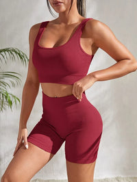Damen Fitness-Set | Zweiteilig | Shorts | Top | Einfarbig | Elastisch-Luzern Mode