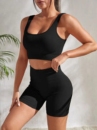 Damen Fitness-Set | Zweiteilig | Shorts | Top | Einfarbig | Elastisch-Luzern Mode