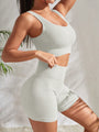 Damen Fitness-Set | Zweiteilig | Shorts | Top | Einfarbig | Elastisch-Weiß-S-Luzern Mode