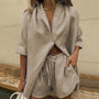 Leinen Set Damen zweiteilig | lockerer Schnitt | atmungsaktiv | weite Hose | Shirt-Khaki-S-Luzern Mode