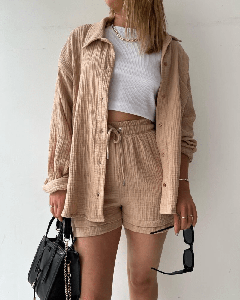 Zweiteiler Damen Sommer | Set mit Hemd und Hose | Luftig | Bequem | Stilvoll-Luzern Mode