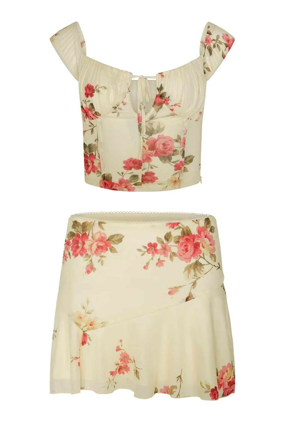 Sommer Set Damen | Blumentop und Rock | Zweiteilig | Strand | Luftig | Feminin-XS-Luzern Mode