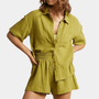 Sommer Set Damen | Hemd und Shorts | Luftig | Bequem | Zweiteilig | Freizeit-Grün-XS-Luzern Mode
