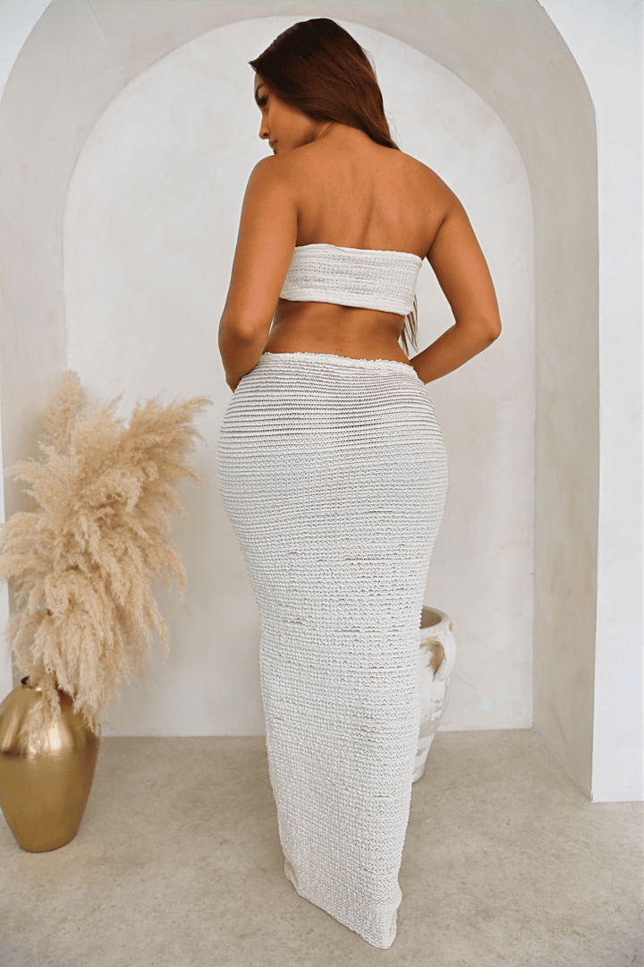 Damen Sommer Set | Wickel Crop Top | V-Rock | Figurbetont | Weiß | Zweiteilig-Luzern Mode