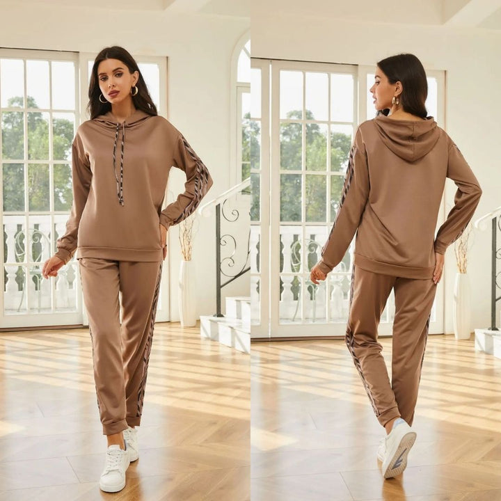 Damen Sportset | Zweiteilig | Hoodie | Hose | Lässig | Elastisch-Luzern Mode