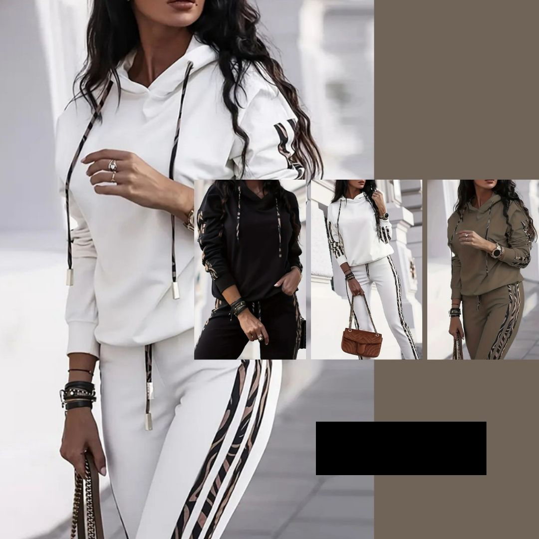 Damen Sportset | Zweiteilig | Hoodie | Hose | Lässig | Elastisch-Luzern Mode