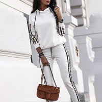 Damen Sportset | Zweiteilig | Hoodie | Hose | Lässig | Elastisch-Weiß-S-Luzern Mode