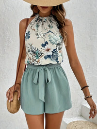 Zweiteiliges Set | lockere Bluse | elastischer Bund | tropisches Muster | weich | luftig-Luzern Mode