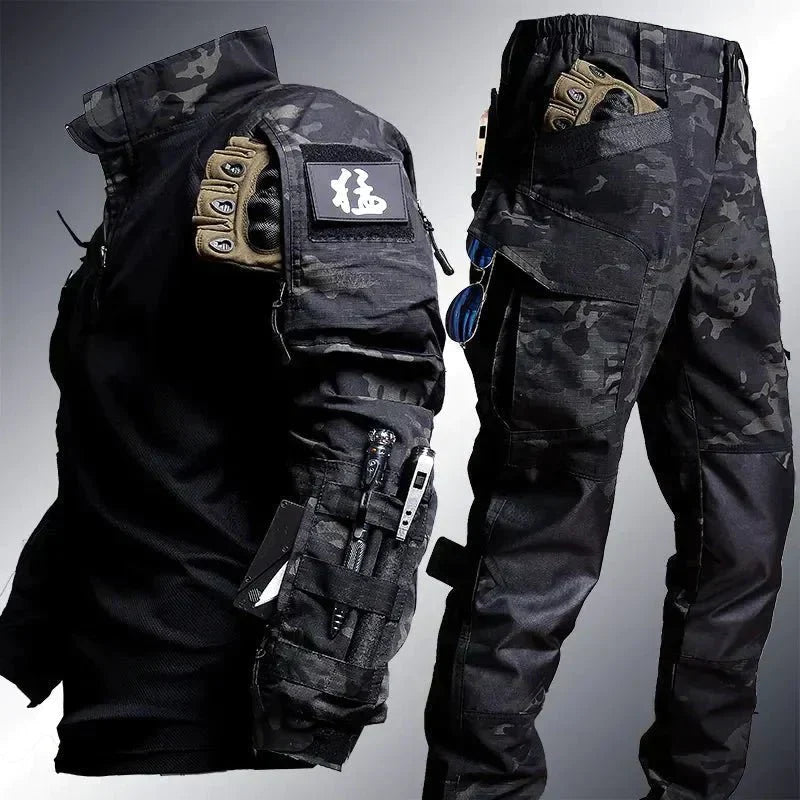Taktische Outdoor-Kleidung Set für Herren - Camouflage Design-Schwarz-S-Luzern Mode