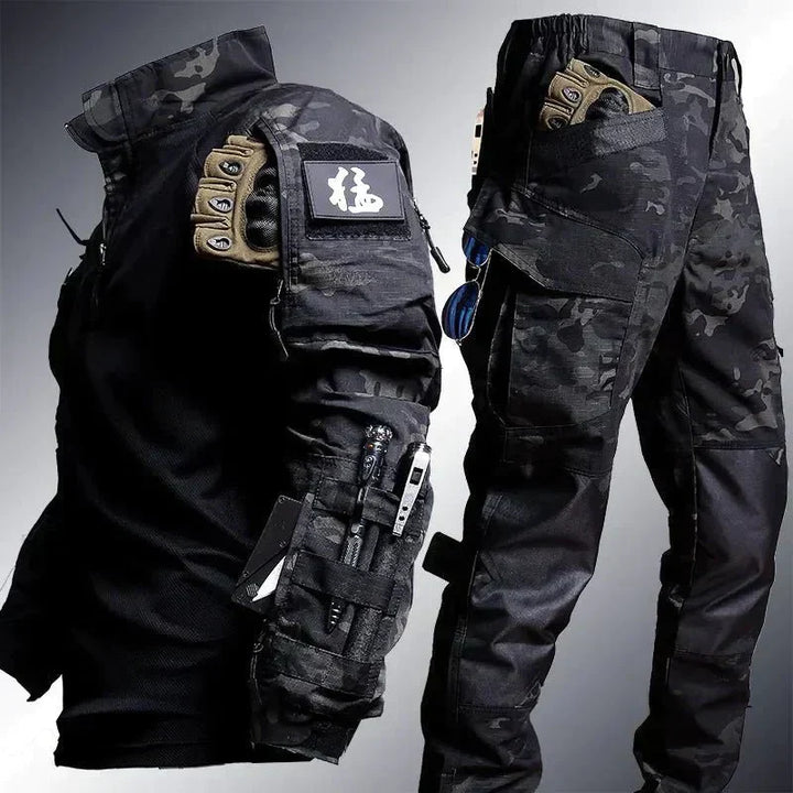 Taktische Outdoor-Kleidung Set für Herren - Camouflage Design-Schwarz-S-Luzern Mode