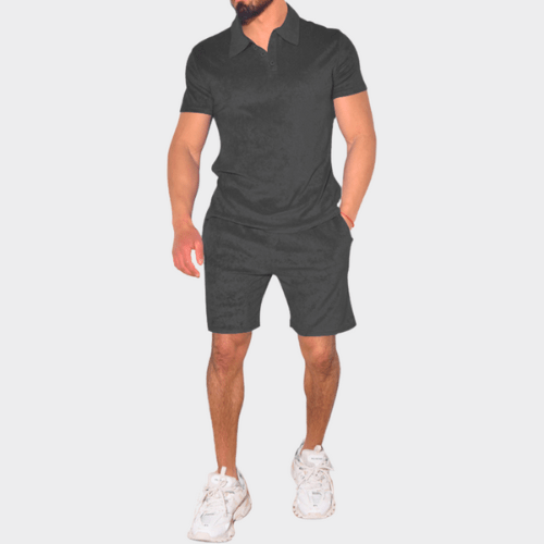Herren Sommer Set | Zweiteilig | Slim Fit | Freizeitlook | Bequem | Pflegeleicht-Schwarz-M-Luzern Mode