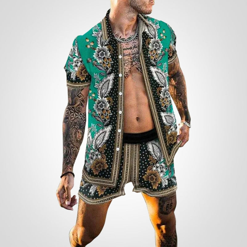 Zweiteiler Herren Sommer | Print Set Shirt Shorts | Bequem auffällig | Freizeit-G-S-Luzern Mode