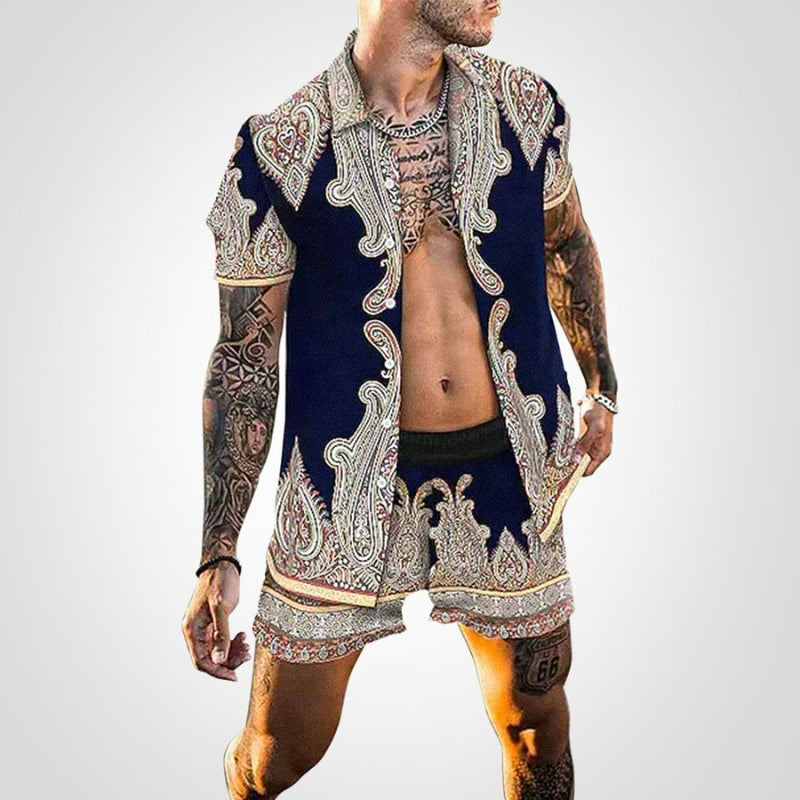 Zweiteiler Herren Sommer | Print Set Shirt Shorts | Bequem auffällig | Freizeit-I-S-Luzern Mode