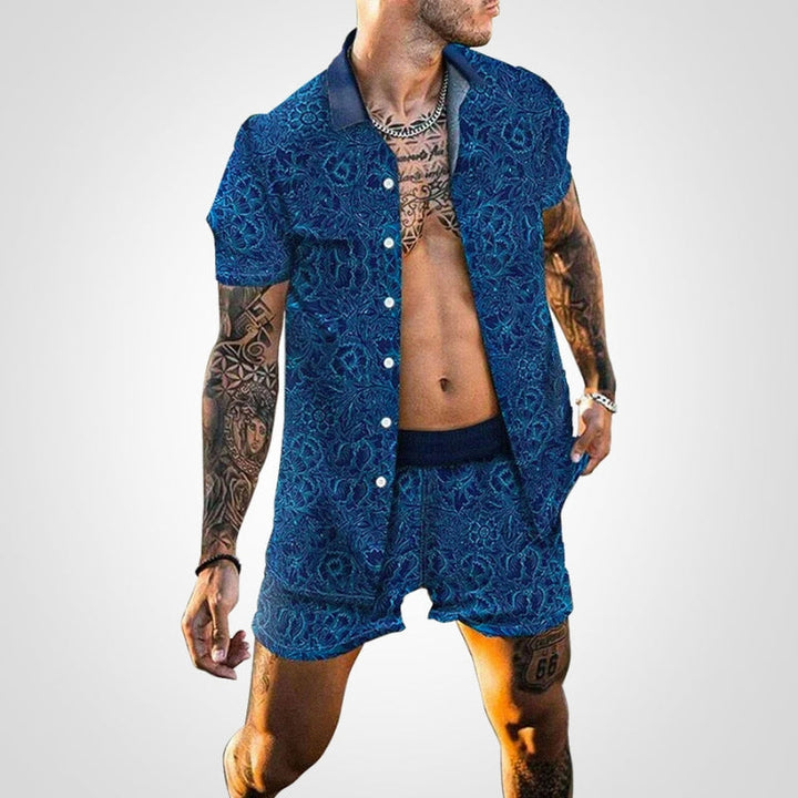 Zweiteiler Herren Sommer | Print Set Shirt Shorts | Bequem auffällig | Freizeit-J-S-Luzern Mode
