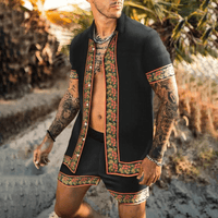 Freizeitset Herren Sommer | Patchwork Hemd und Shorts | Leicht | Bequem | Zweiteilig-Stil 12-M-Luzern Mode