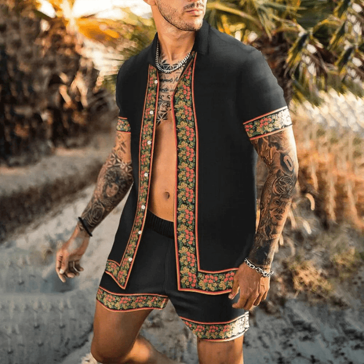 Freizeitset Herren Sommer | Patchwork Hemd und Shorts | Leicht | Bequem | Zweiteilig-Stil 12-M-Luzern Mode