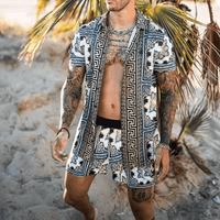 Freizeitset Herren Sommer | Patchwork Hemd und Shorts | Leicht | Bequem | Zweiteilig-Stil 13-M-Luzern Mode