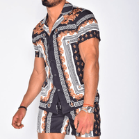 Freizeitset Herren Sommer | Patchwork Hemd und Shorts | Leicht | Bequem | Zweiteilig-Stil 14-M-Luzern Mode