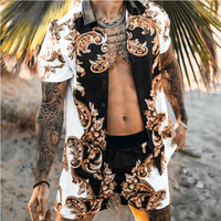 Freizeitset Herren Sommer | Patchwork Hemd und Shorts | Leicht | Bequem | Zweiteilig-Stil 2-M-Luzern Mode