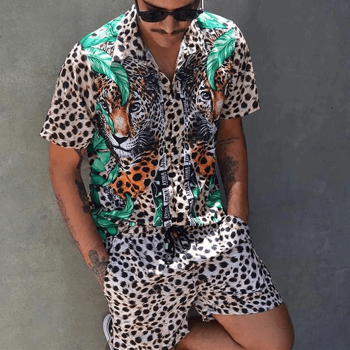 Freizeitset Herren Sommer | Patchwork Hemd und Shorts | Leicht | Bequem | Zweiteilig-Stil 4-M-Luzern Mode