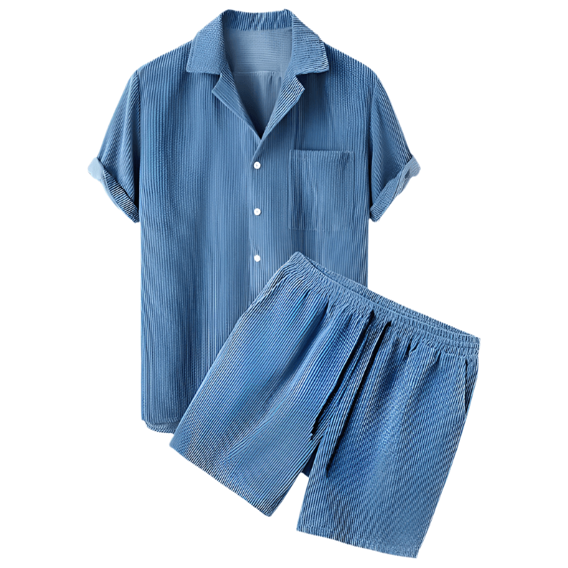 Sommer Set Herren | Velours Shorts und Shirt | Zweiteilig | Leicht | Bequem-Blau-Luzern Mode