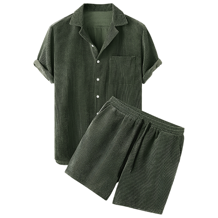 Sommer Set Herren | Velours Shorts und Shirt | Zweiteilig | Leicht | Bequem-Grün-Luzern Mode